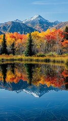 Fototapeta premium Tranquil mountain ponds reflecting the colors of fall