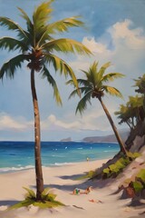 Fototapeta premium Watercolor illustration of a seashore.
