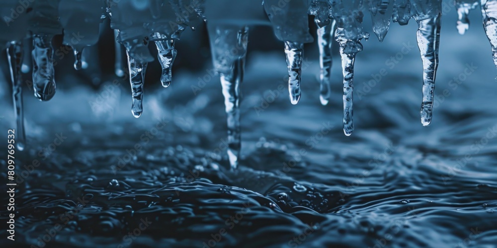 Wall mural a body of water with ice crystals falling from the sky