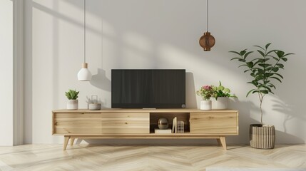 Interior mock up living room. cabinet for TV 
