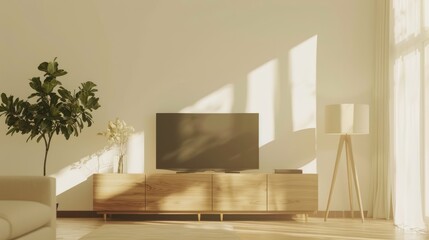 Interior mock up living room. cabinet for TV 