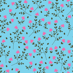 Y2k background. Y2k aesthetics. Seamless pattern with wildflowers. Floral print on a blue background. Floral vector background. 2000s style pattern