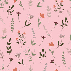 Y2k background. Y2k aesthetics. Seamless floral pattern. Pattern with wildflowers on pink background. Floral background