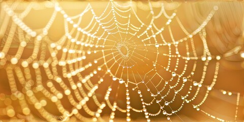 Fototapeta premium Delicate Details and Glistening Reflections in Morning Dew on Spiderweb