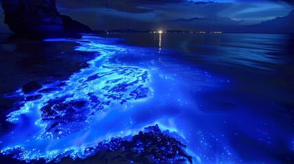 Bioluminescent Bay Glowing Plankton Ethereal Blue Light Photo