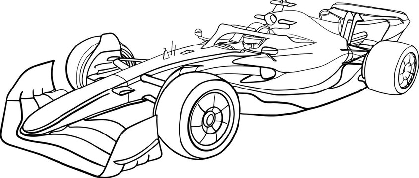 F1 race car, detailed line art, JPG