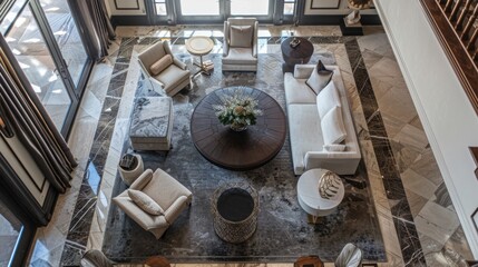 Bird's-eye perspective showcasing the elegance and sophistication of interior design