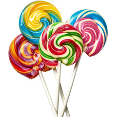 Spiral lollipops, brightly colored, on a transparent background