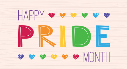 Happy Pride Month banner. Pride month lgbt horizontal banner. Gay parade annual summer event. Vector Banner for Gay Pride Month