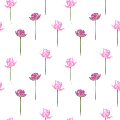 Pink parrot tulips seamless pattern for textile design, scrapbook paper, wrapping, fabric, wallpaper. Delicate flower bloom vector background