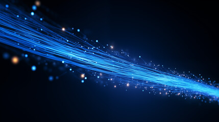 Blue high-speed data transmission line technology on a black background