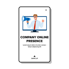 marketing company online presence vector. digital strategy, engagement visibility, analytics optimization marketing company online presence web flat cartoon illustration