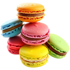 Stack of brightly colored macaroons, on a transparent background