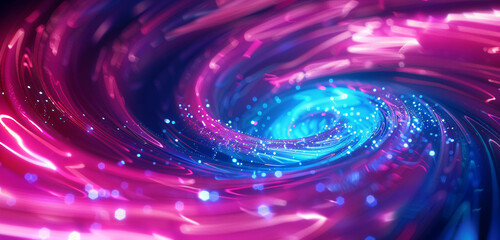 Neon fuchsia swirls with ice blue accents, vibrant and chilling for performances.