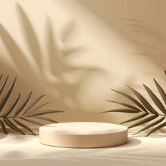 
Minimal cosmetic light Vanilla background and premium podium display for product presentation branding and packaging presentation. studio stage with shadow of leaf background.