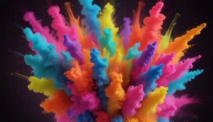 Clubs of multicolored neon smoke, ink. An explosion, a burst of holi paint. Abstract psychedelic pastel light background