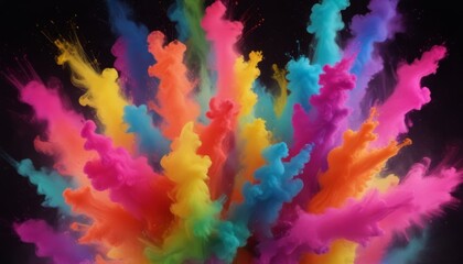 Clubs of multicolored neon smoke, ink. An explosion, a burst of holi paint. Abstract psychedelic pastel light background