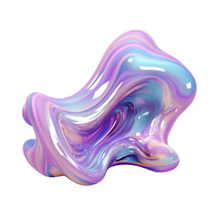 PNG shiny liquid 3d form in the style of holographic colors, abstract fluid flowing composition, gradient iridescent texture
