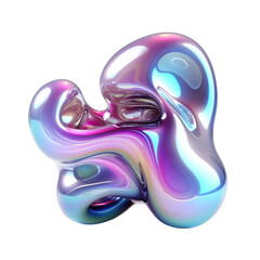 PNG shiny liquid 3d form in the style of holographic colors, abstract fluid flowing composition, gradient iridescent texture
