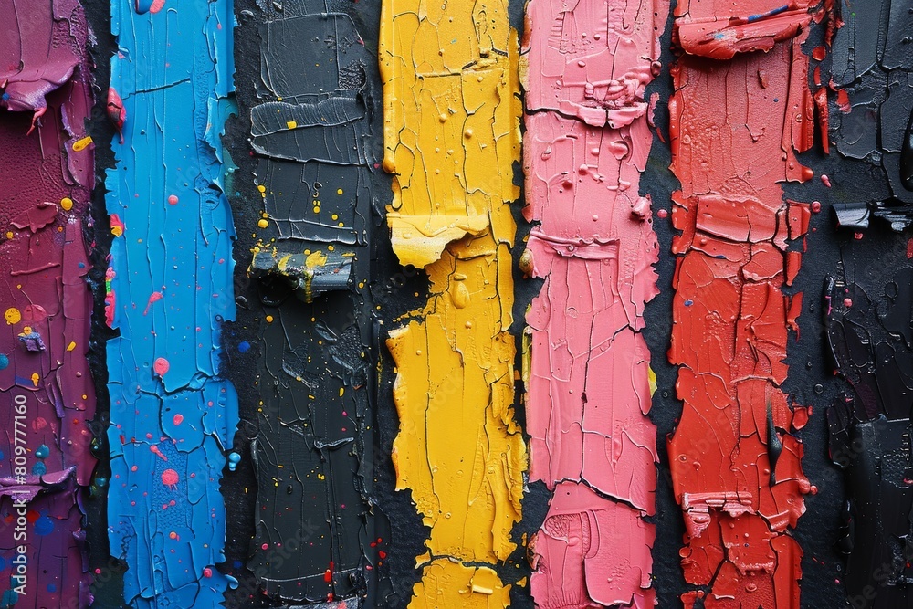 Poster vibrant abstract art with thick layers of multicolored paint creating a dynamic texture and vivid pa
