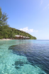 View of typical bamboo houses in West Papua, Raja Ampat archipelago