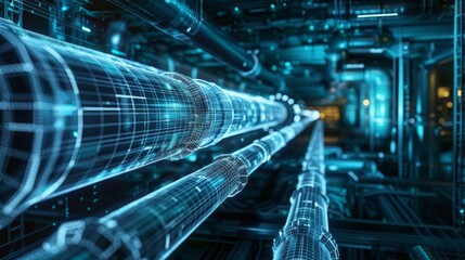 Fototapeta premium wireframe design of pipelines mixed with photo