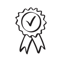 Guarantee doodle medal line icon. Minimal hand drawn consumer concept control emblem or assurance. 