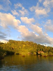 View of typical bamboo houses in West Papua, Raja Ampat archipelago