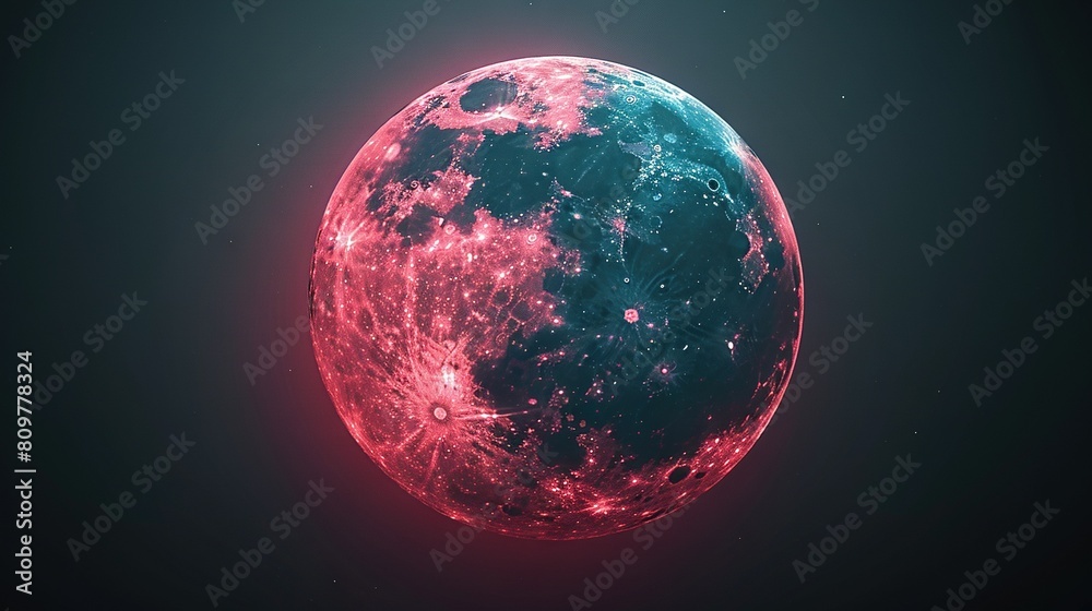 Wall mural a sharp image of an intense red and azure lunar orb surrounded by glistening celestial bodies during