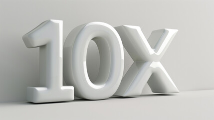 White 3D letters '10X' on a grey background.