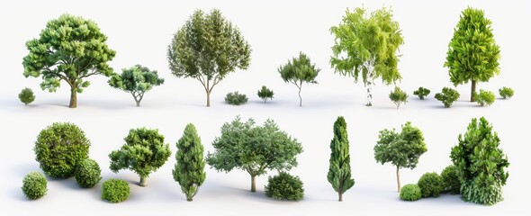 Fototapeta premium Green tree isolated on white background set