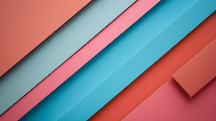 Obraz premium Geometric paper layers in coral and blue hues.