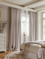 Bedroom is furnished with a large bed made of wood, a window allowing natural light.