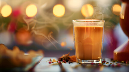 masala tea in a glass, autumn vibes