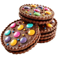 Chocolate Cookies with bright colored toppings, on a transparent background