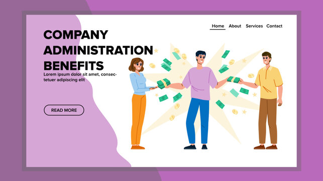 organization company administration benefits vector. communication collaboration, innovation cost, saving flexibility organization company administration benefits web flat cartoon illustration