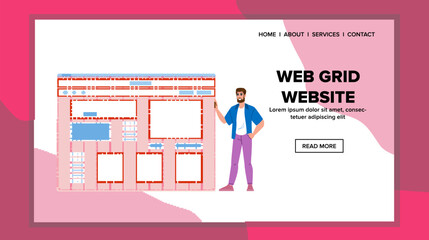 columns web grid website vector. rows framework, interface navigation, mobile desktop columns web grid website web flat cartoon illustration