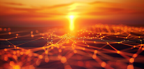 Warm logistics technology backdrop with sunset orange lines.