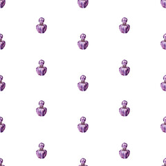 Watercolor seamless pattern with various perfume bottles and cosmetics
