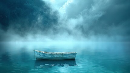   A white boat floats atop a water body under a cloudy sky, surrounded by another vessel in its midst - Powered by Adobe