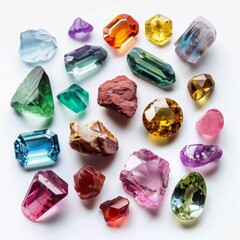 gemstones diamonds emeralds rubies isolated on white background set