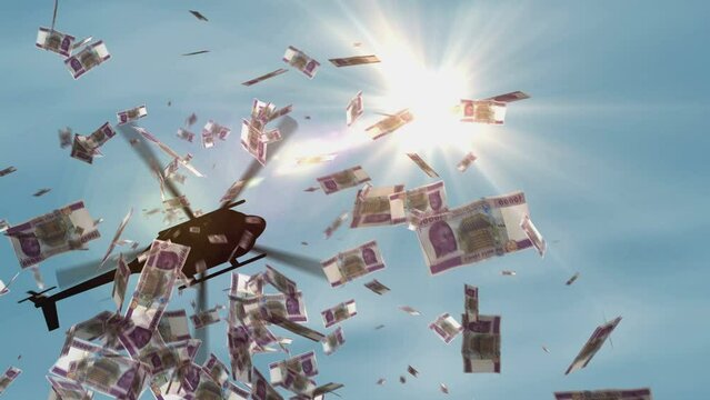 Central African CFA Franc money Cameroon Chad Congo Gabon banknotes helicopter money dropping. 10000 XAF notes 3d concept of inflation, money printing, economy, crisis and quantitative easing.