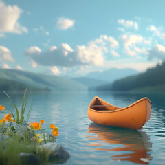 Serene Canoe on Tranquil Lake for Advertising and Branding Templates