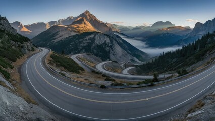 Asphalt highway road and mountain natural scenery at sunrise. panoramic view