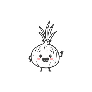 recommend clip art: Cartoon onion. Cute character vegetable isolated on white background. Doodle style. 