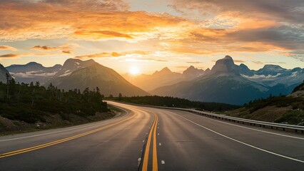 Naklejka premium Asphalt highway road and mountain natural scenery at sunrise. panoramic view