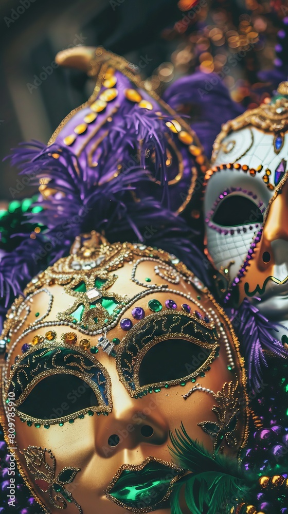 Poster mardi gras masks and beads for a carnival vibe