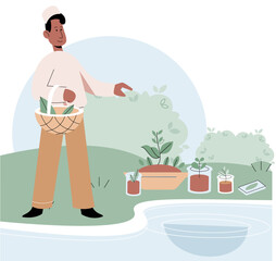 Nature science. Vector illustration. Biological processes and interactions are fundamental to study ecology Biotechnology harnesses power nature to advance scientific and technological breakthroughs