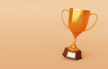Gold trophy cup on orange background. 3d-rendering