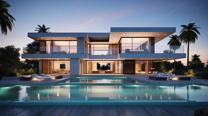 Beautiful luxury modern design architecture images of home with pool.
